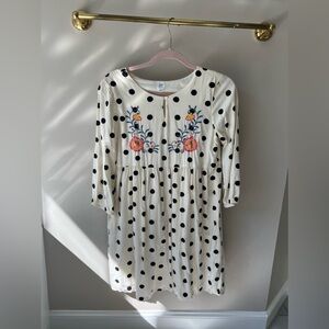 White dress with black polkadots with colorful flowers size XXL in kids